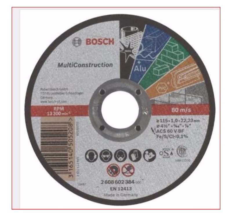 EL ALETLERİ - KESME TAŞLARI / DİSKLERİ - Bosch Kesme Diski MultiConstruction 115x1mm Tüm Malzemeler -BOSCH-115X1MC