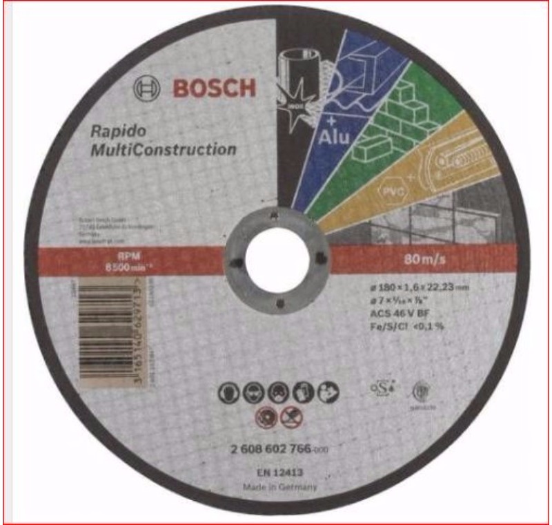 EL ALETLERİ - KESME TAŞLARI / DİSKLERİ - Bosch Kesme Diski MultiConstruction 180x1.6mm Tüm Malzemeler -BOSCH-180X1.6MC