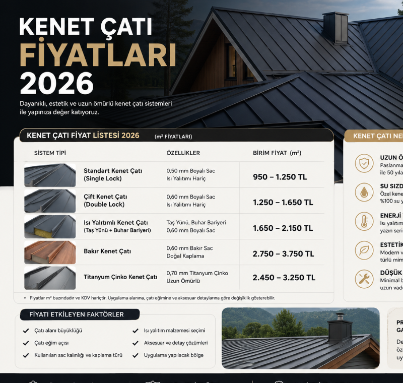 Kenet Çatı Fiyatları 2026 -2026 fiyat